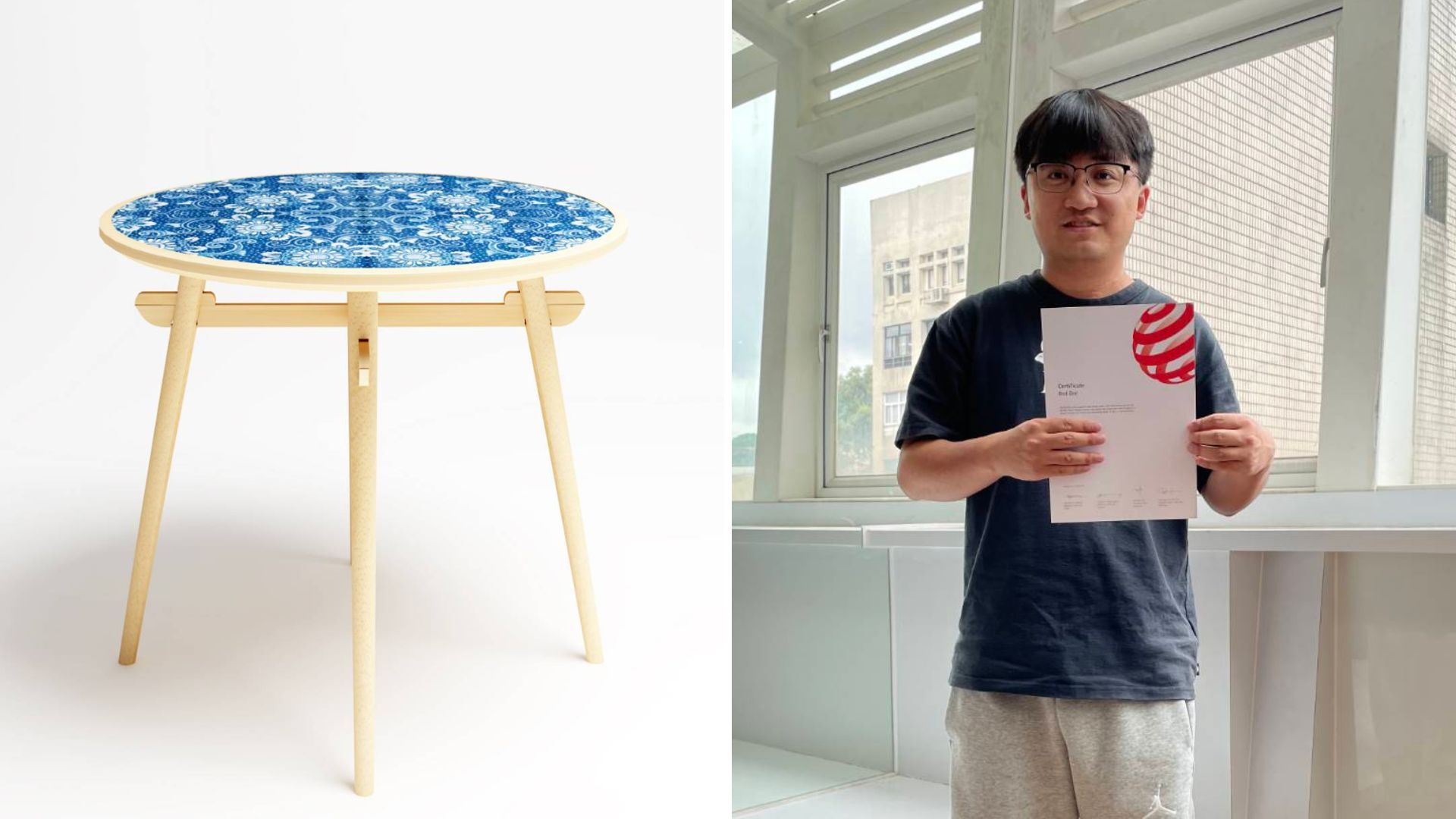 就讀博士班二年級的何繼偉以作品「可拆式桌子(Detachable table)第四度獲得紅點設計概念獎。