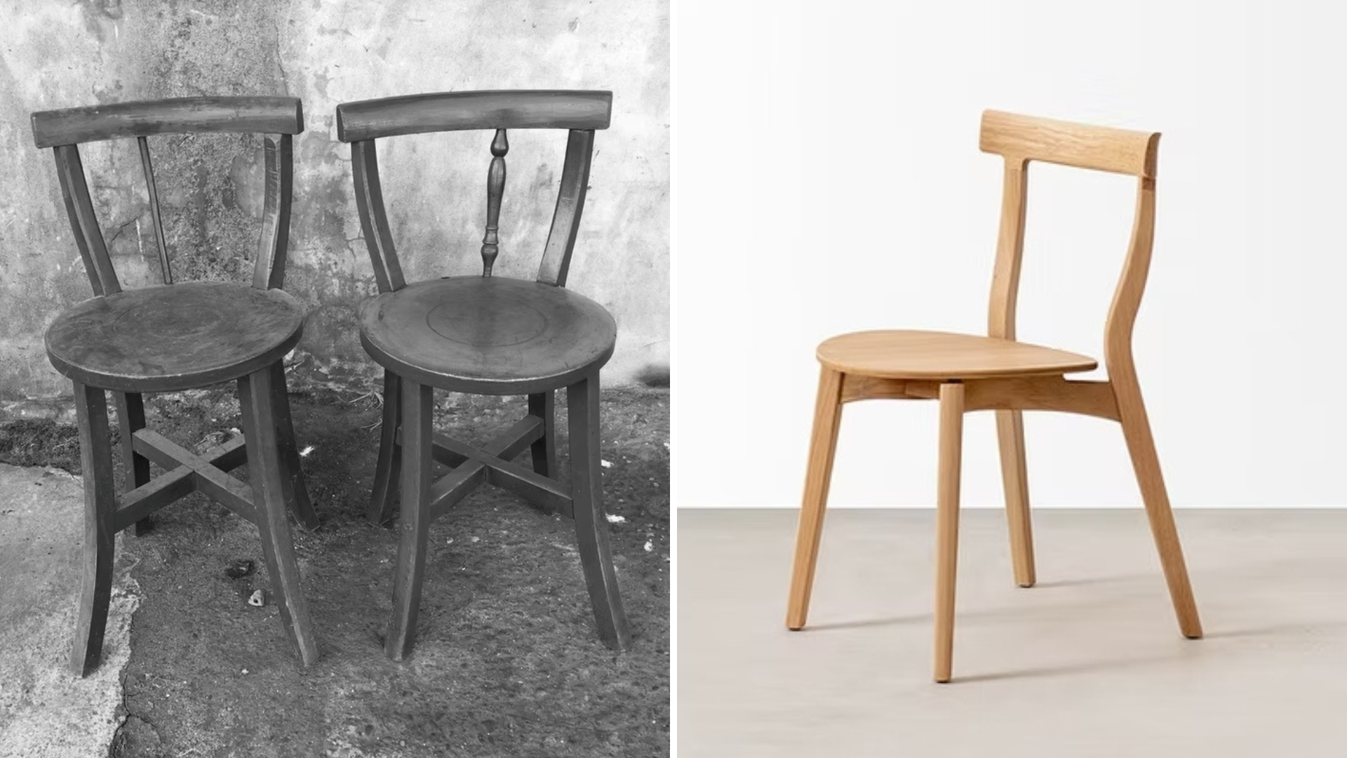 「燕椅(右)」的設計靈感來自「老孔雀椅(左)」，陳奕夫針對整體比例、坐面高度與靠背造型進行全面改造，重新詮釋這張帶有歷史印記的經典椅型。照片提供/路力家具