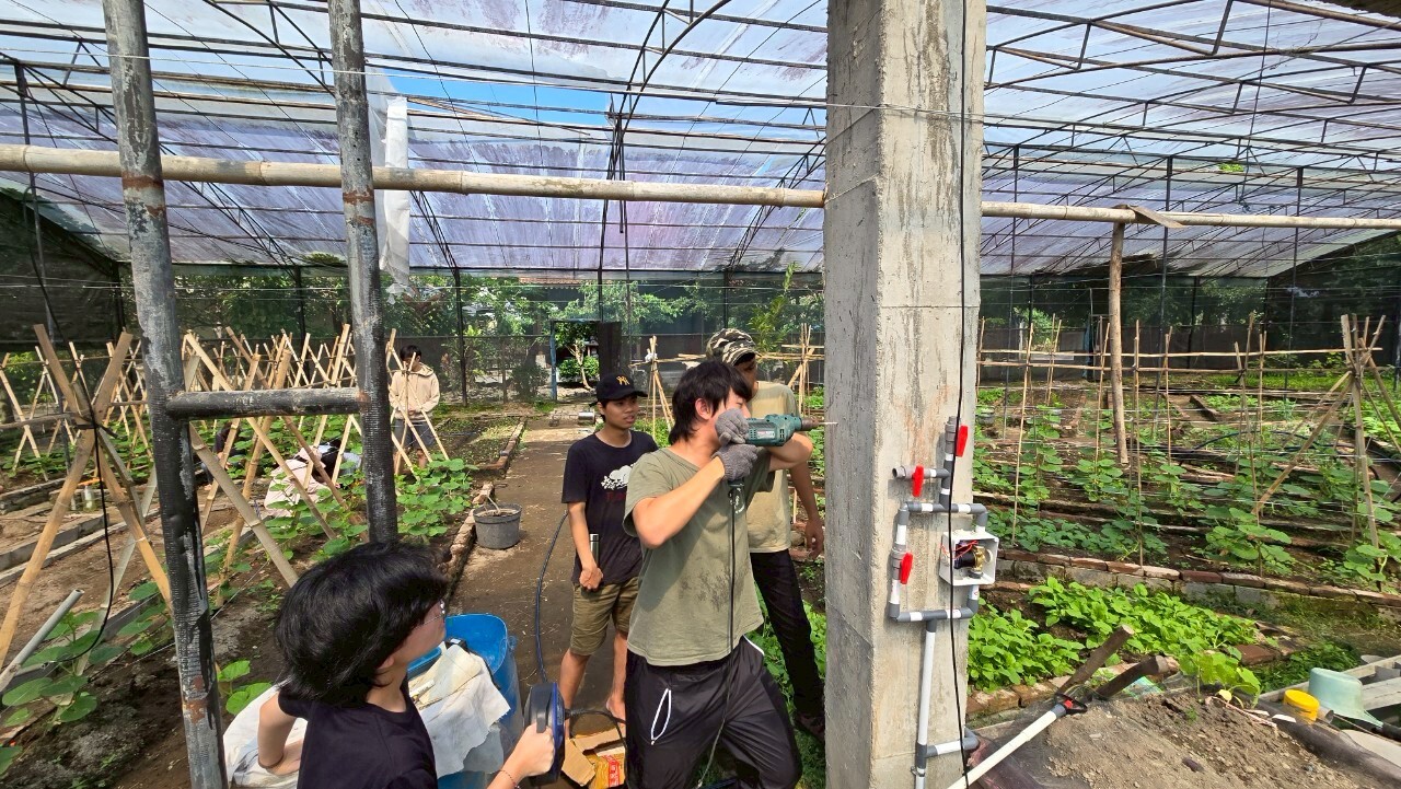 團隊修復因疫情而廢置的有機溫室，並設置自動灑水系統協助灌溉
