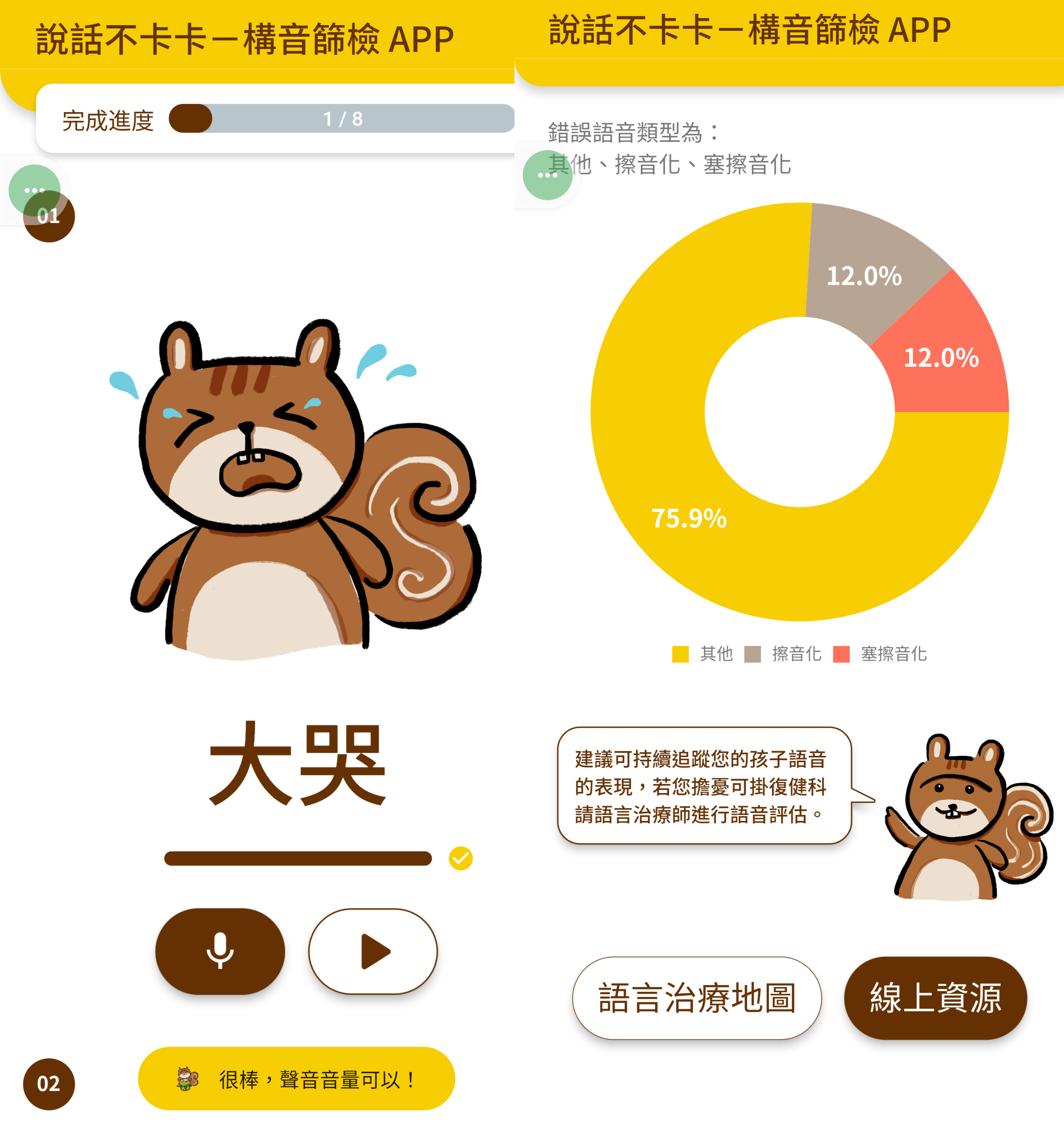 語音篩檢評估APP會讓受測者念讀一系列字卡,透過大型語言模型針對發音進行分析及評估。