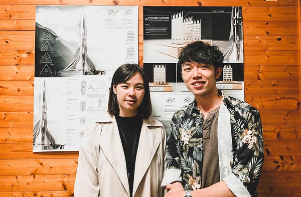 Taiwan Tech graduates Chih-Ting Yeh (left) and Department of Architecture Lang-Wen Ma (right) won the silver medal with their “Cyclone Catcher” at the IDEA competition 