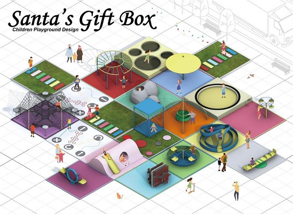 Yiyang Xu, Ruiwen Wu, and Chih-Ting Yeh, graduates from the Architecture Master program won the bronze medal with their innovative playground design  “Santa's Gift box"